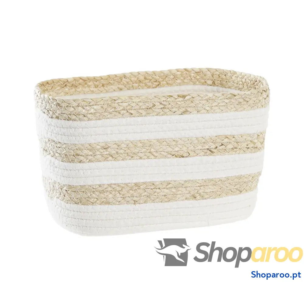 Cabaz DKD Home Decor Branco Bege Fibra natural 28 x 20 x 18 cm
