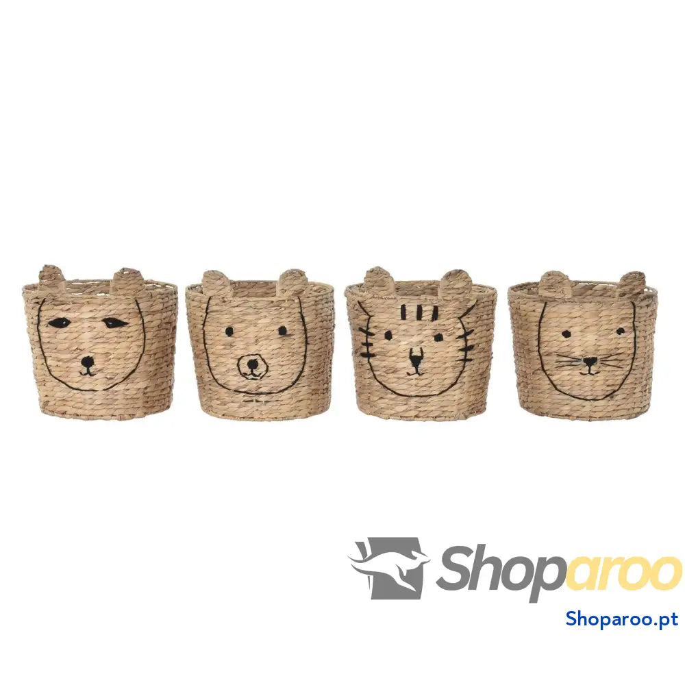 Cabaz DKD Home Decor Castanho Preto Natural Junco animais Tropical 35 x 35 x 35 cm (4 Unidades)
