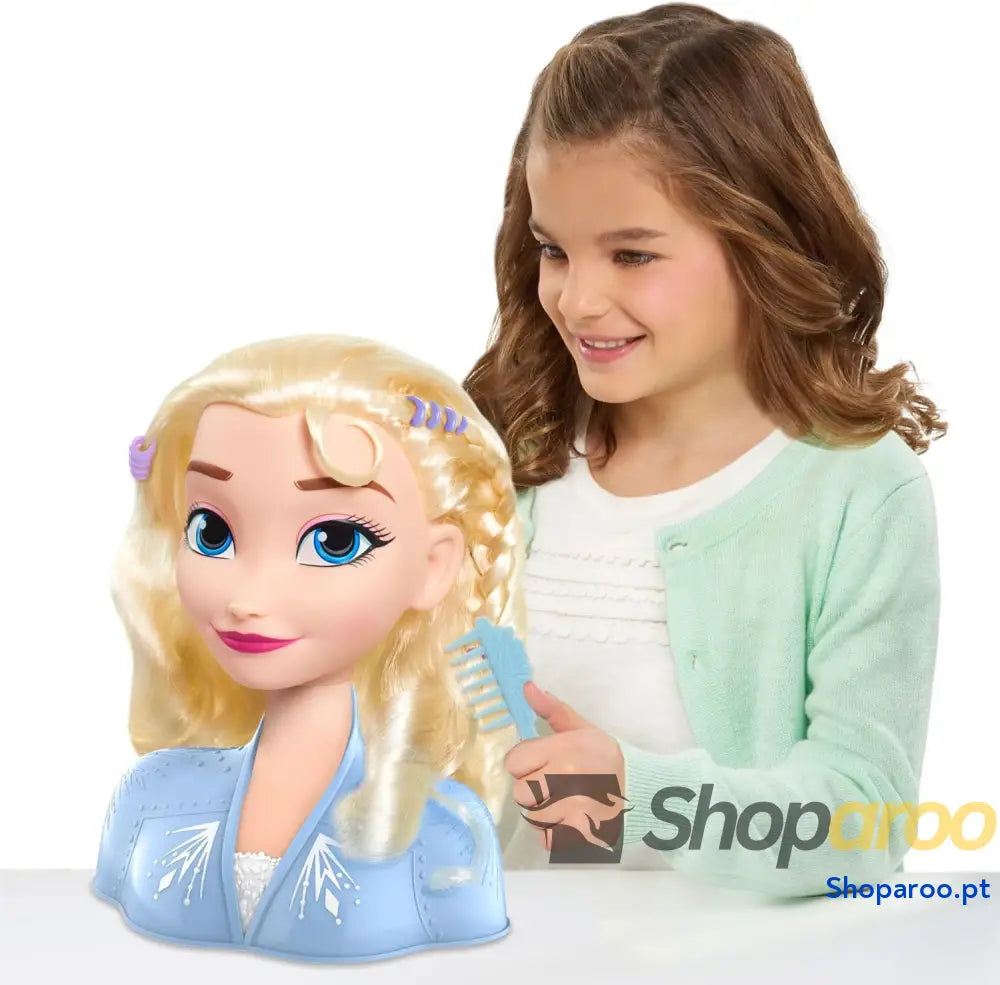 Elsa Styling Head Frozen 2 com Cabelo Loiro e Acessórios para Penteados