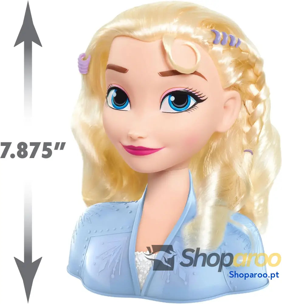 Elsa Styling Head Frozen 2 com Cabelo Loiro e Acessórios para Penteados