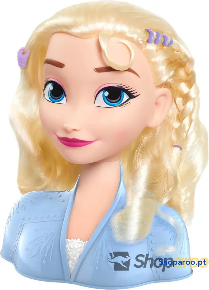 Elsa Styling Head Frozen 2 com Cabelo Loiro e Acessórios para Penteados