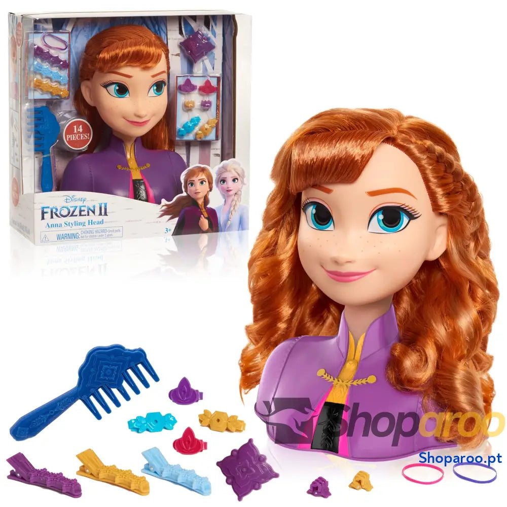 Elsa Styling Head Frozen 2 com Cabelo Loiro e Acessórios para Penteados