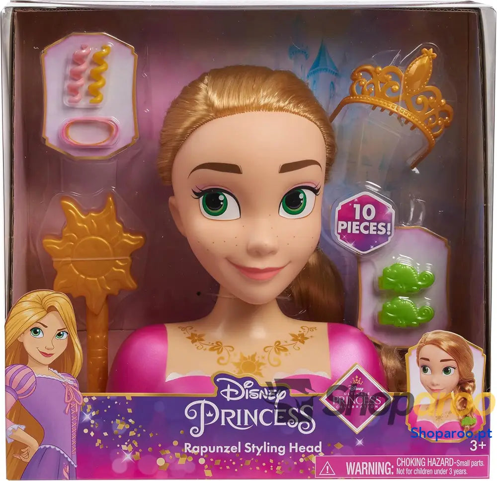 Cabeça para penteados princesa Rapunzel da Disney de cabelo loiro conjunto simulação 10 peças emaranhado brinquedos