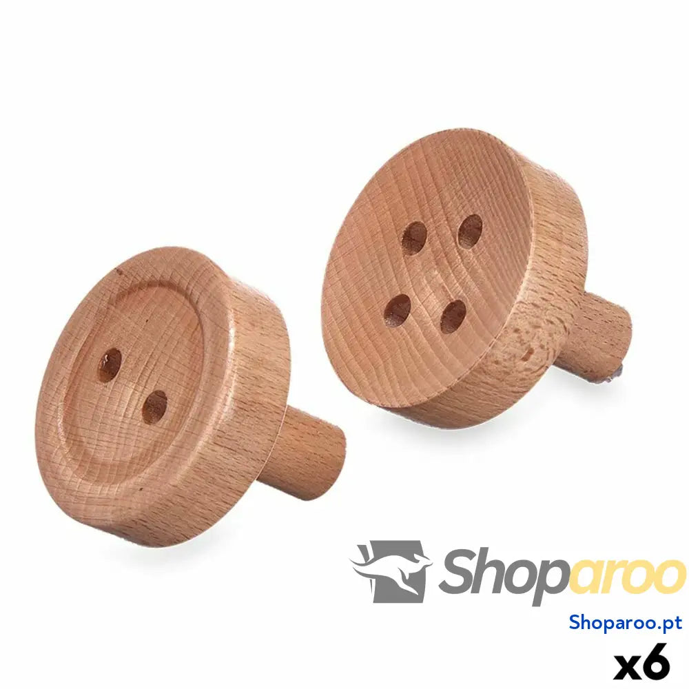 Cabides Castanho Madeira Botões Conjunto 2 Peças (6 Unidades)