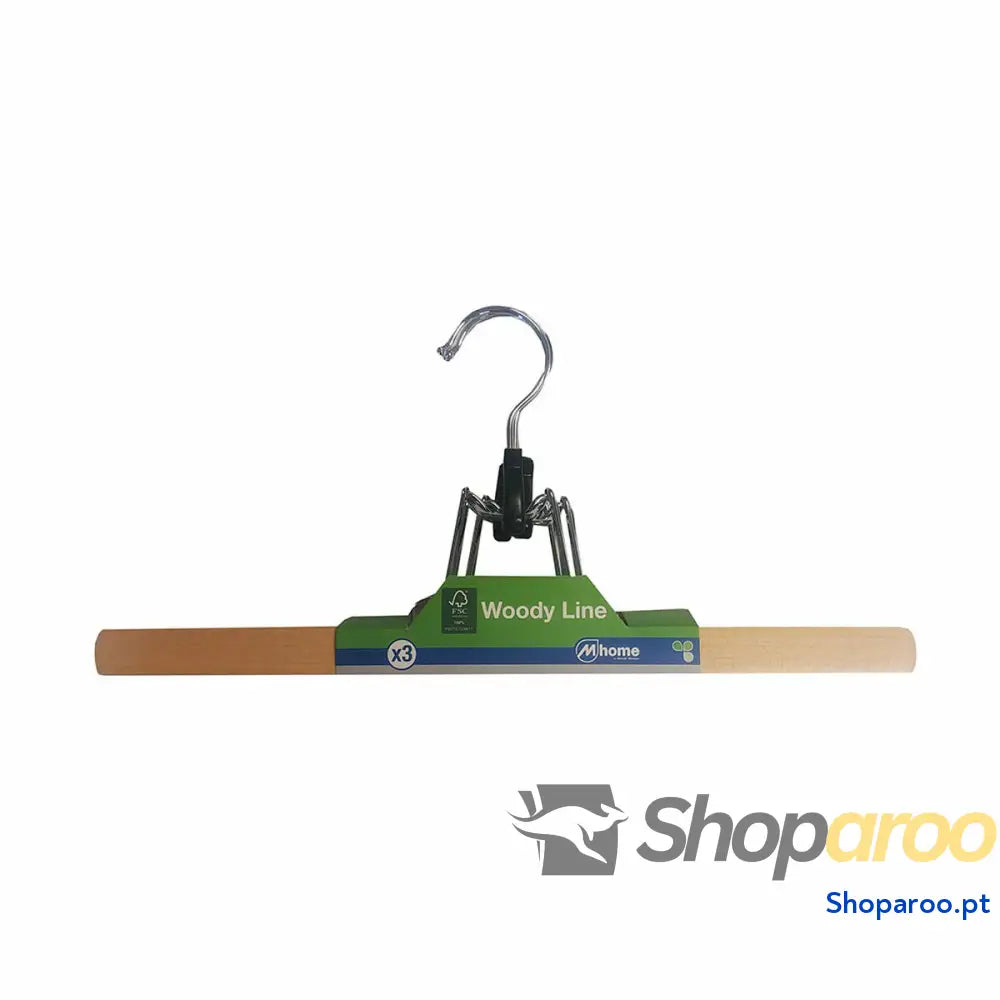 Cabides Mondex Saia Ecológico Natural Madeira 3 Unidades (35 x 16 x 2 cm)