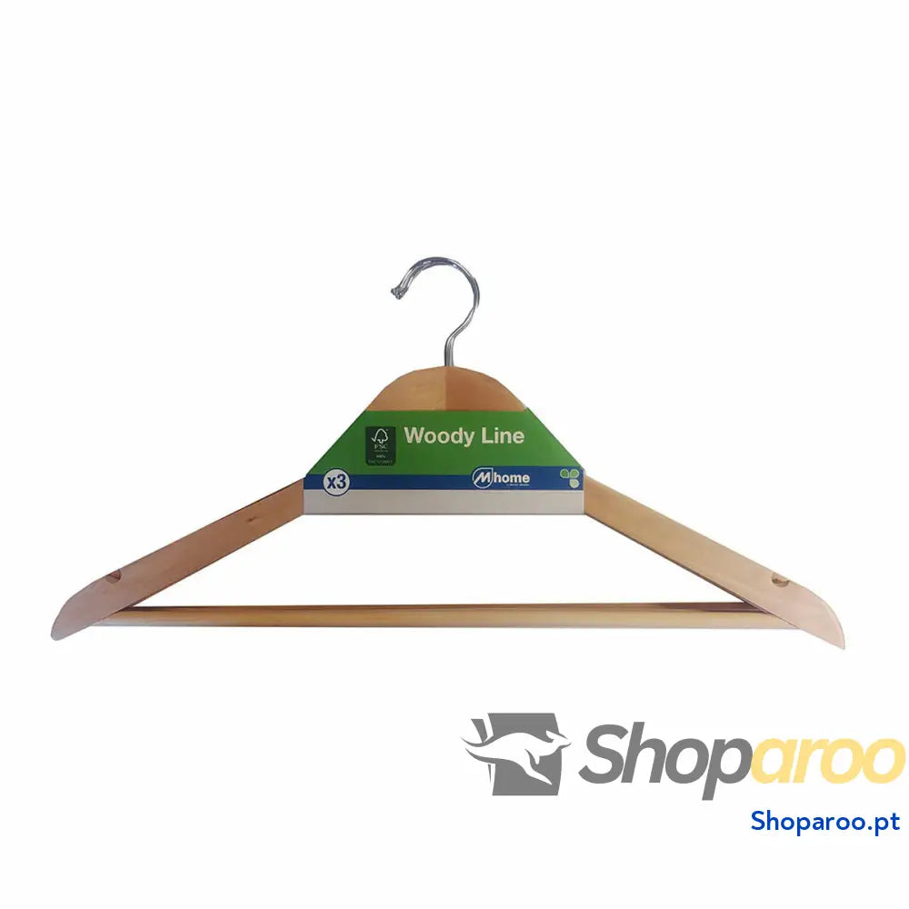Cabides Mondex Traje Ecológico Natural Madeira 3 Unidades (43 x 22,5 cm)