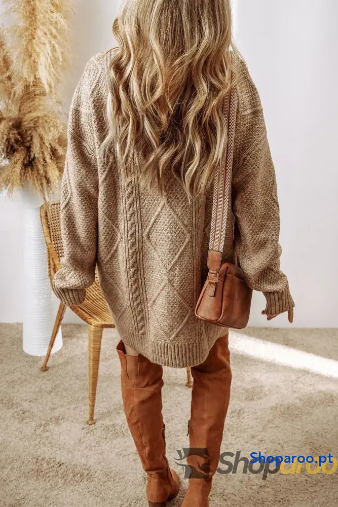 Cable-Knit Round Neck Sweater Dress
