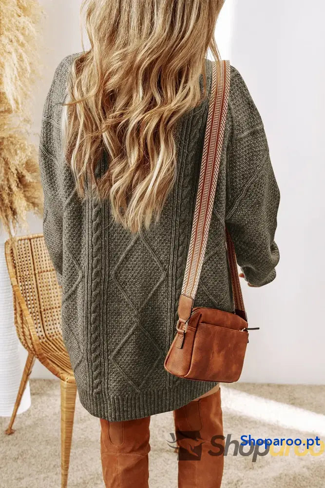 Cable-Knit Round Neck Sweater Dress