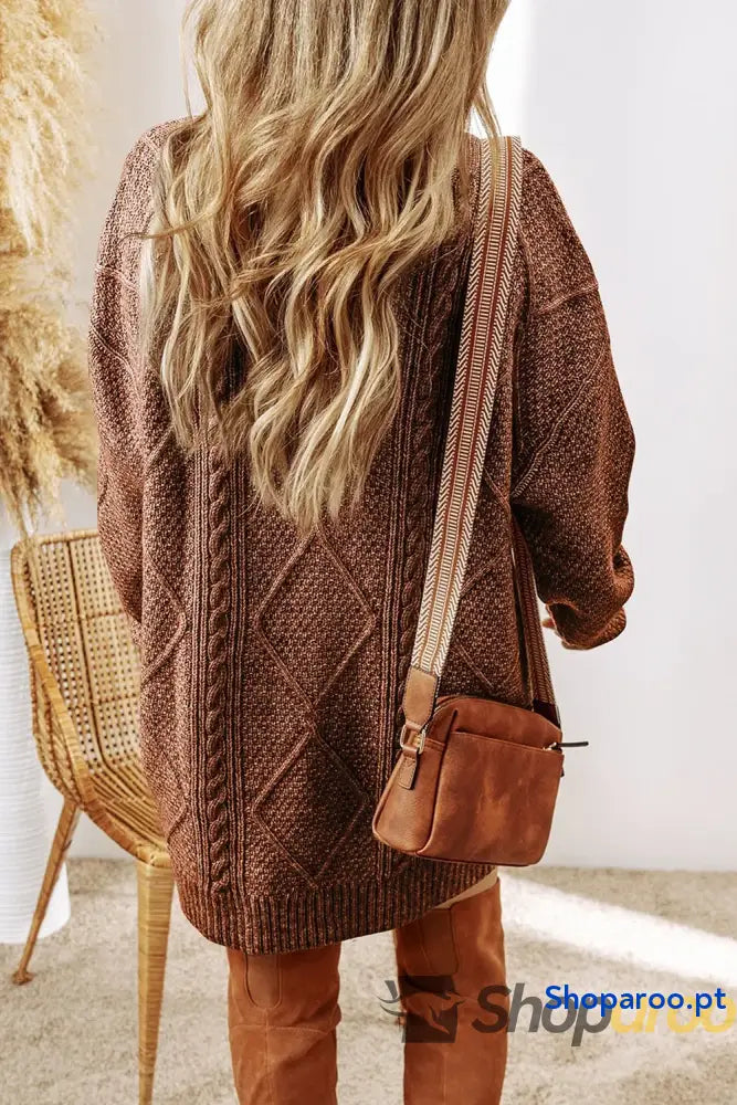Cable-Knit Round Neck Sweater Dress
