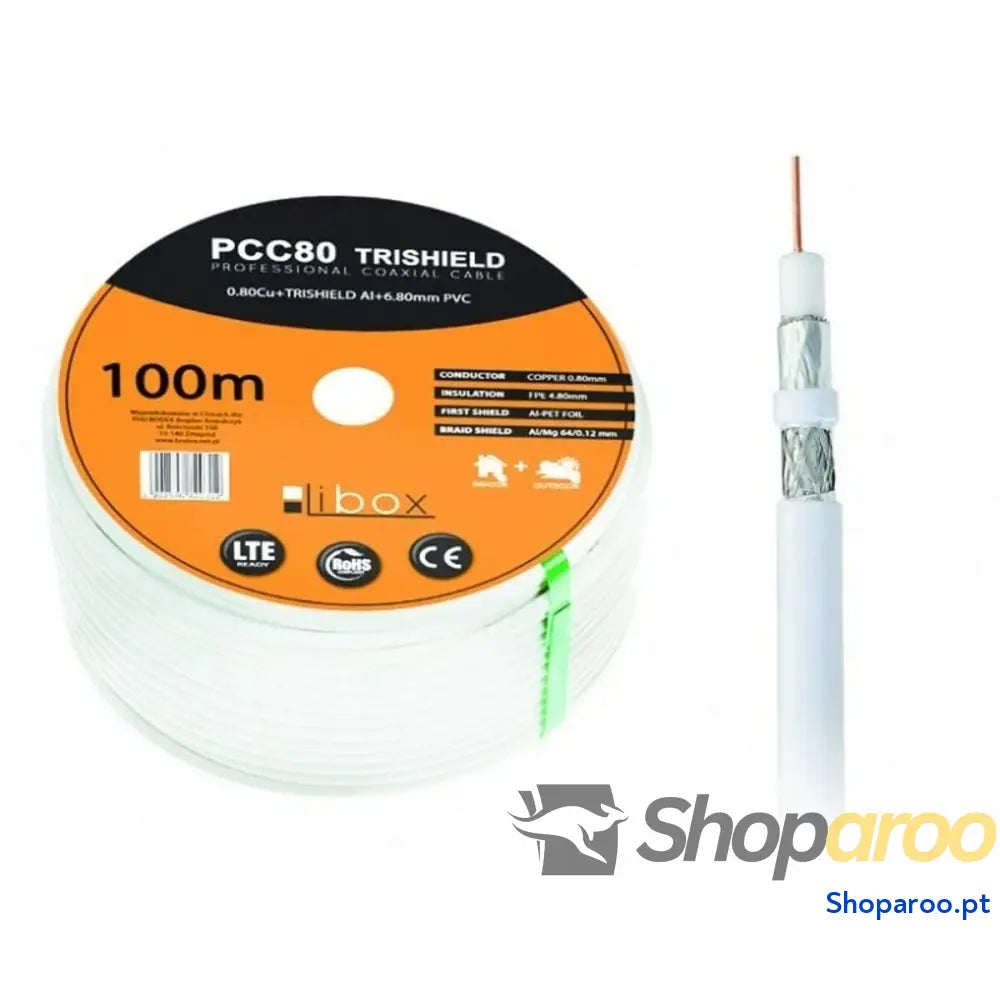 Cabo Coaxial Antena TV Libox PCC80 Branco 100 m