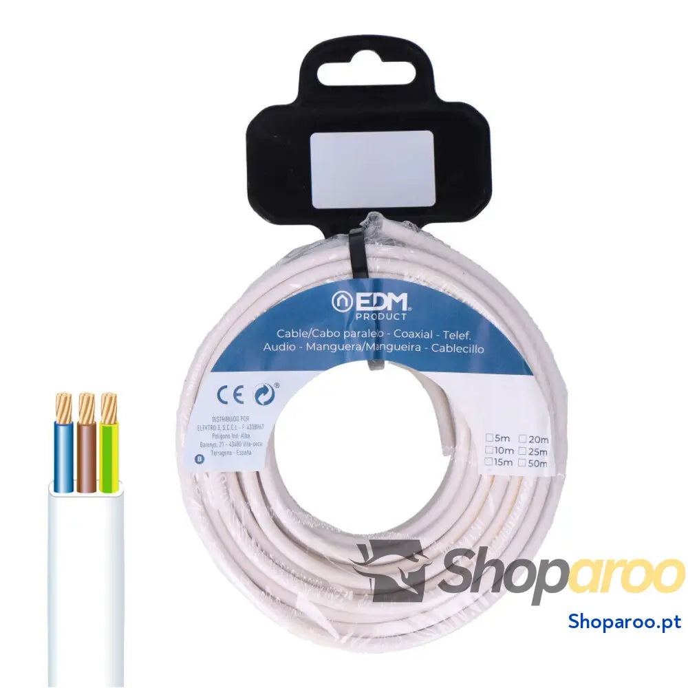 Cabo Elétrico Mangueira EDM 28094 Branco 3 x 1 mm 25 m Audio