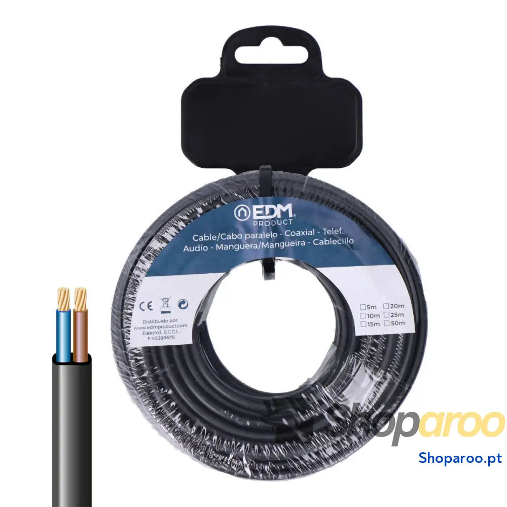 Cabo Elétrico Mangueira EDM 28731 Preto 2 x 0,75 mm 20 m Plano