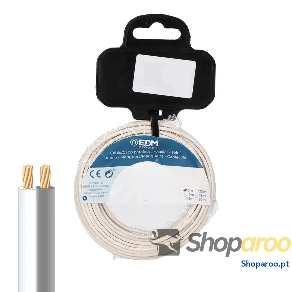 Cabo paralelo EDM 28752 Branco/Cinzento 20 m Carreto Audio
