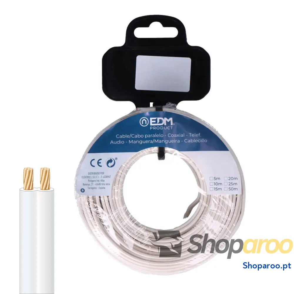 Cabo paralelo EDM 28758 Branco 20 m Carreto Audio