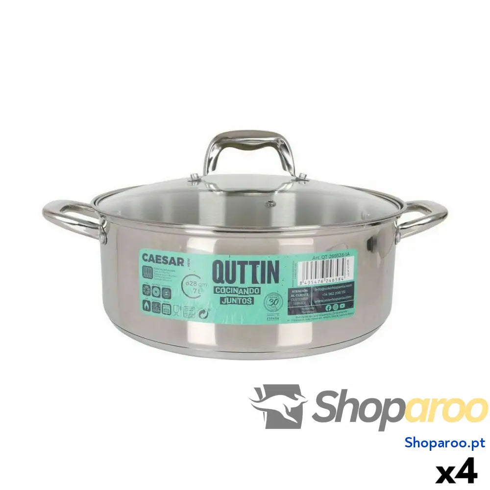 Caçarola com Tampa de Vidro Quttin Caesar Aço Ø 28 x 11 cm (4 Unidades)