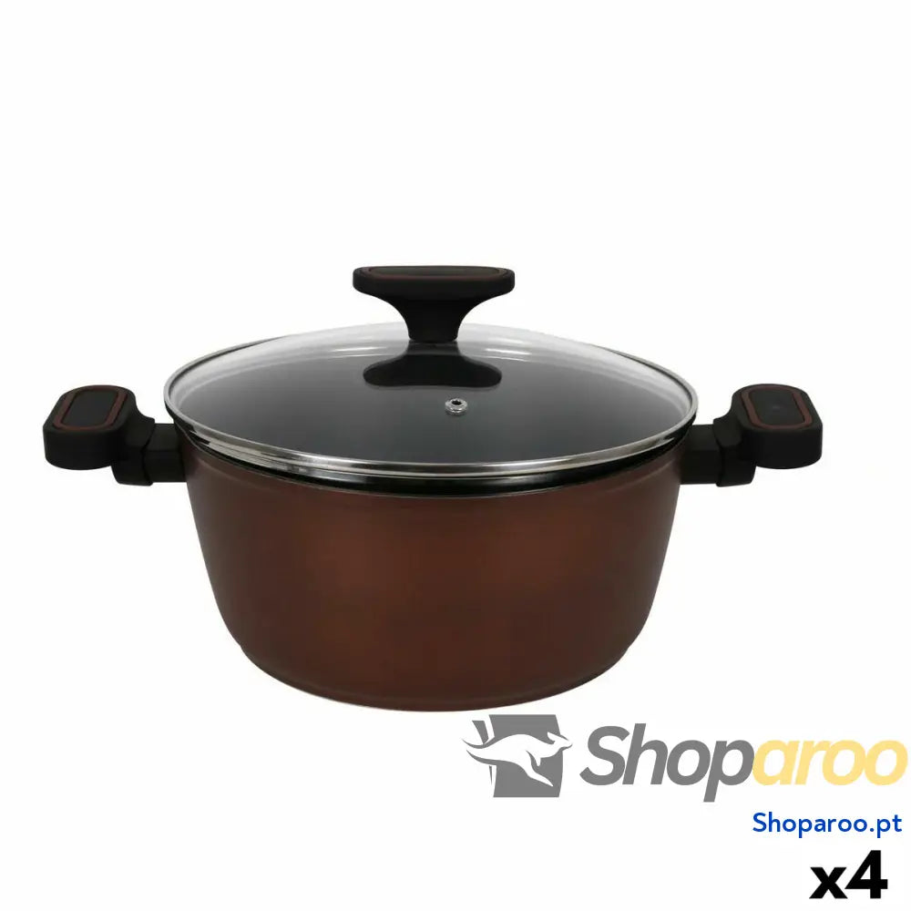 Caçarola com Tampa de Vidro Quttin Sahara Alumínio Forjado Castanho 34 x 21 11 cm (4 Unidades)