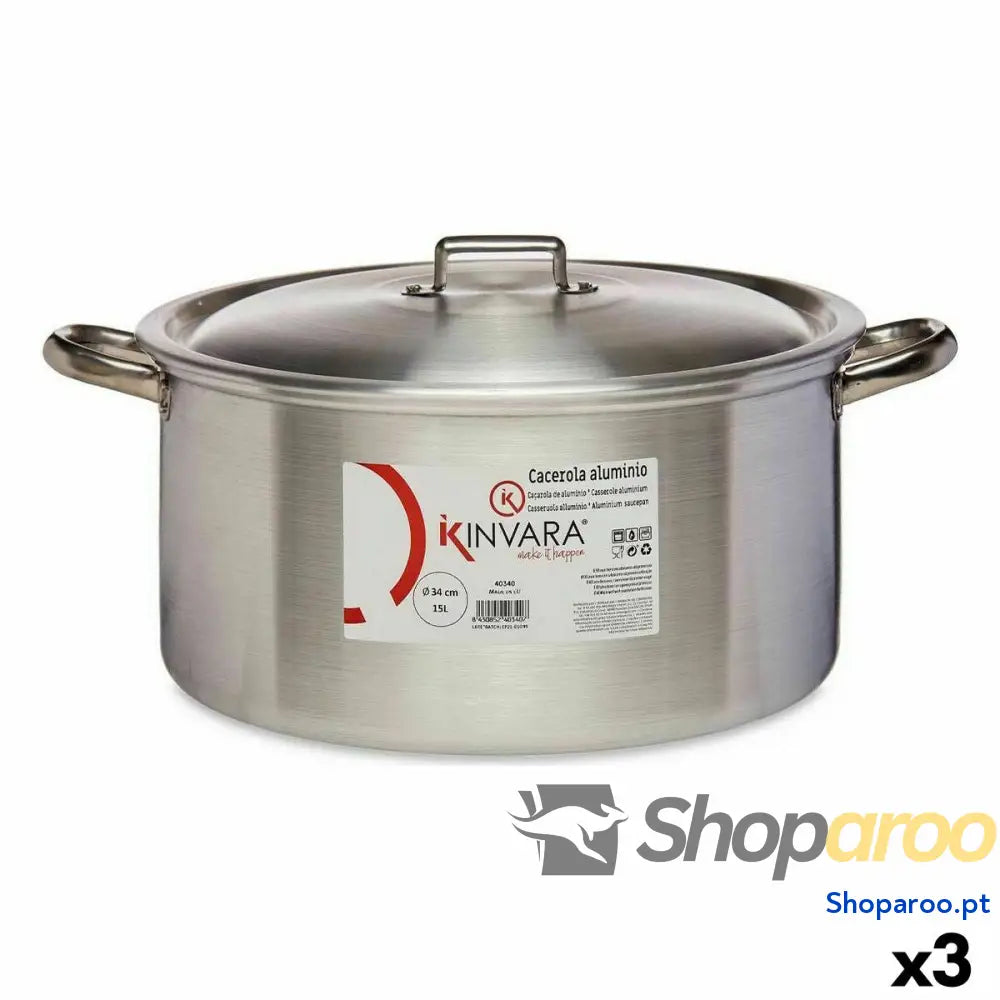 Caçarola com Tampa Kinvara 100012 Prateado 15 L (3 Unidades)