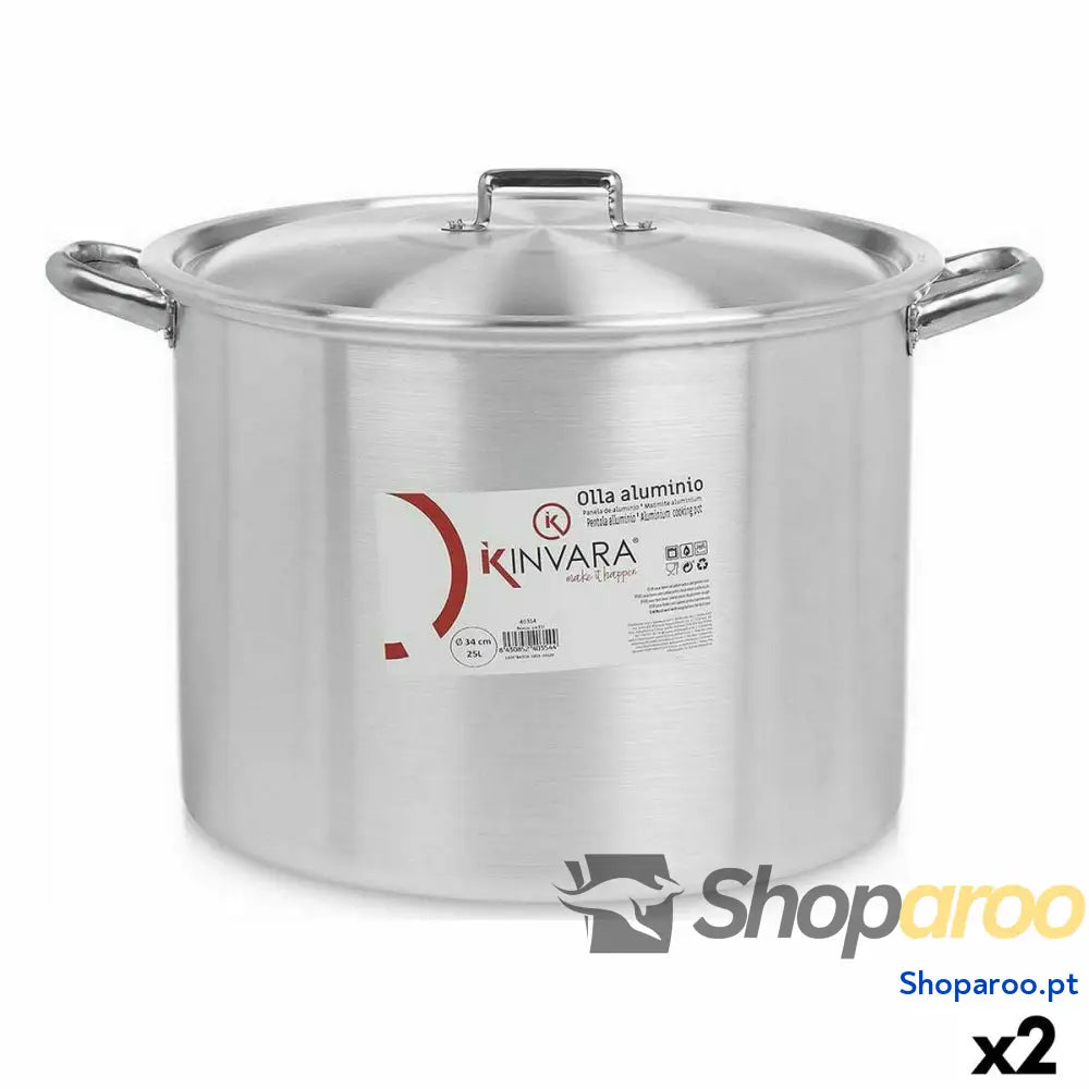 Caçarola com Tampa Ø 34 cm Prateado Alumínio (2 Unidades)