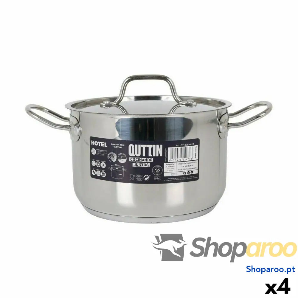 Caçarola com Tampa Quttin Hotel Aço ø 20 x 13 cm (4 Unidades)