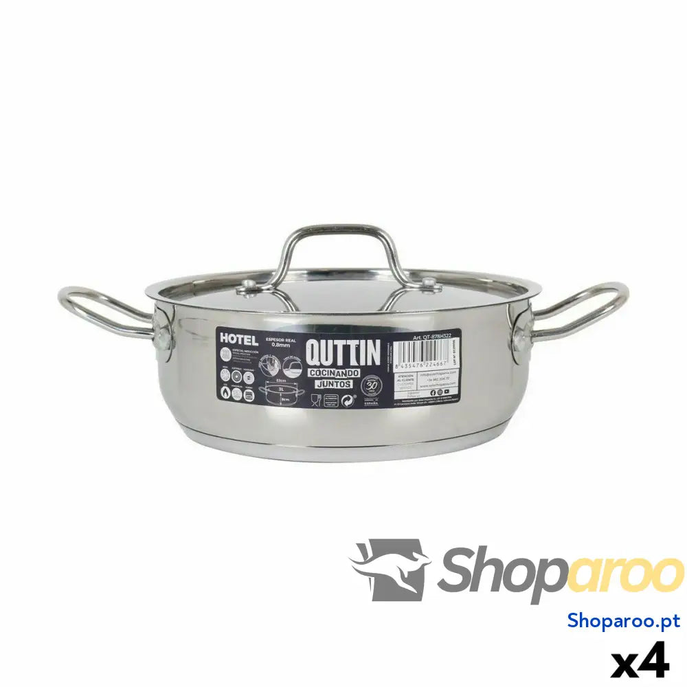 Caçarola com Tampa Quttin Hotel Aço ø 22 x 8 cm (4 Unidades)