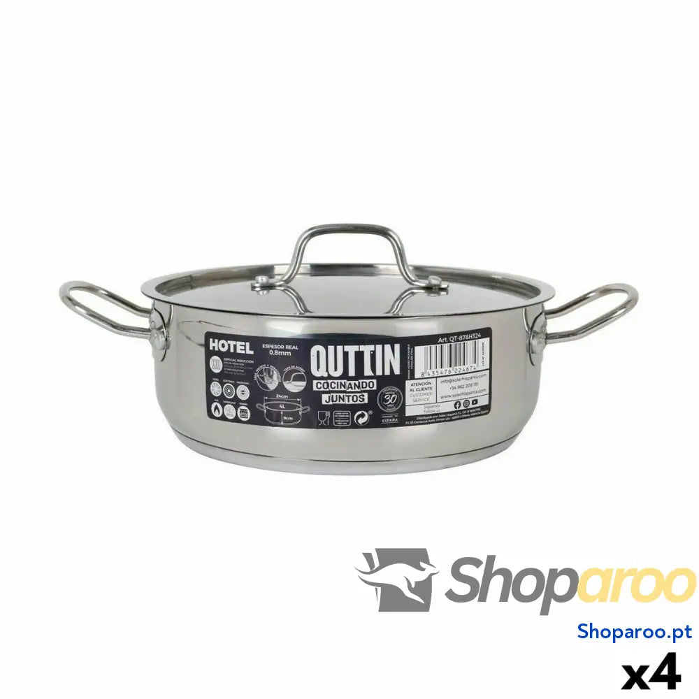 Caçarola com Tampa Quttin Hotel Aço ø 24 x 9 cm (4 Unidades)