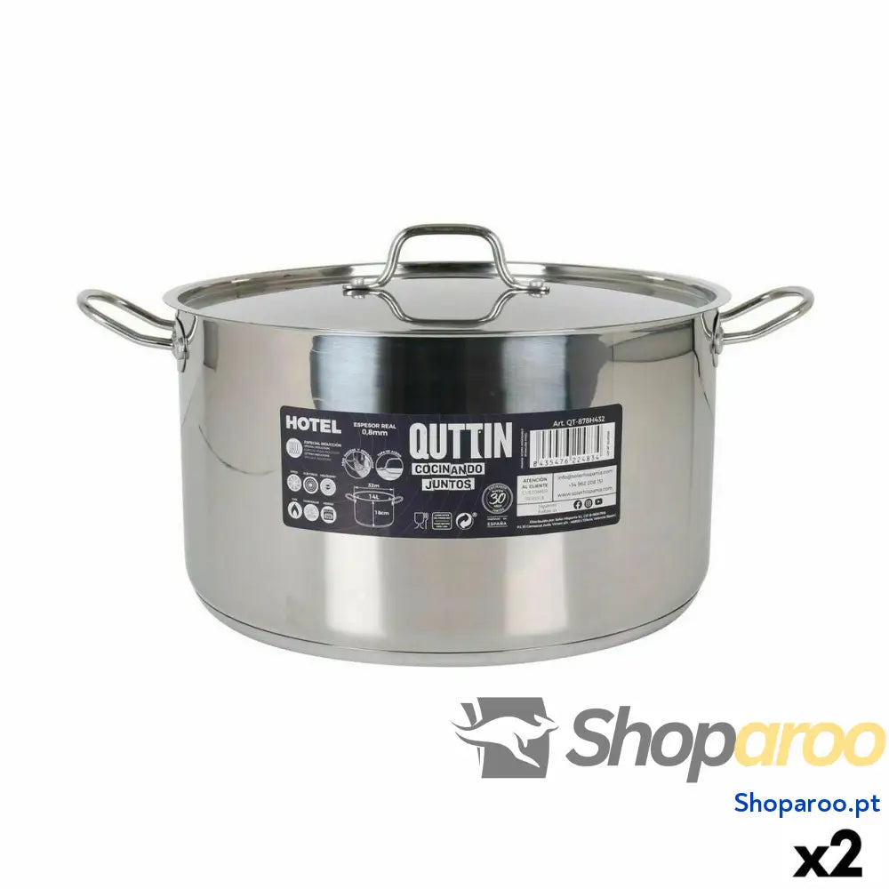 Caçarola com Tampa Quttin Hotel Aço ø 32 x 18 cm (2 Unidades)