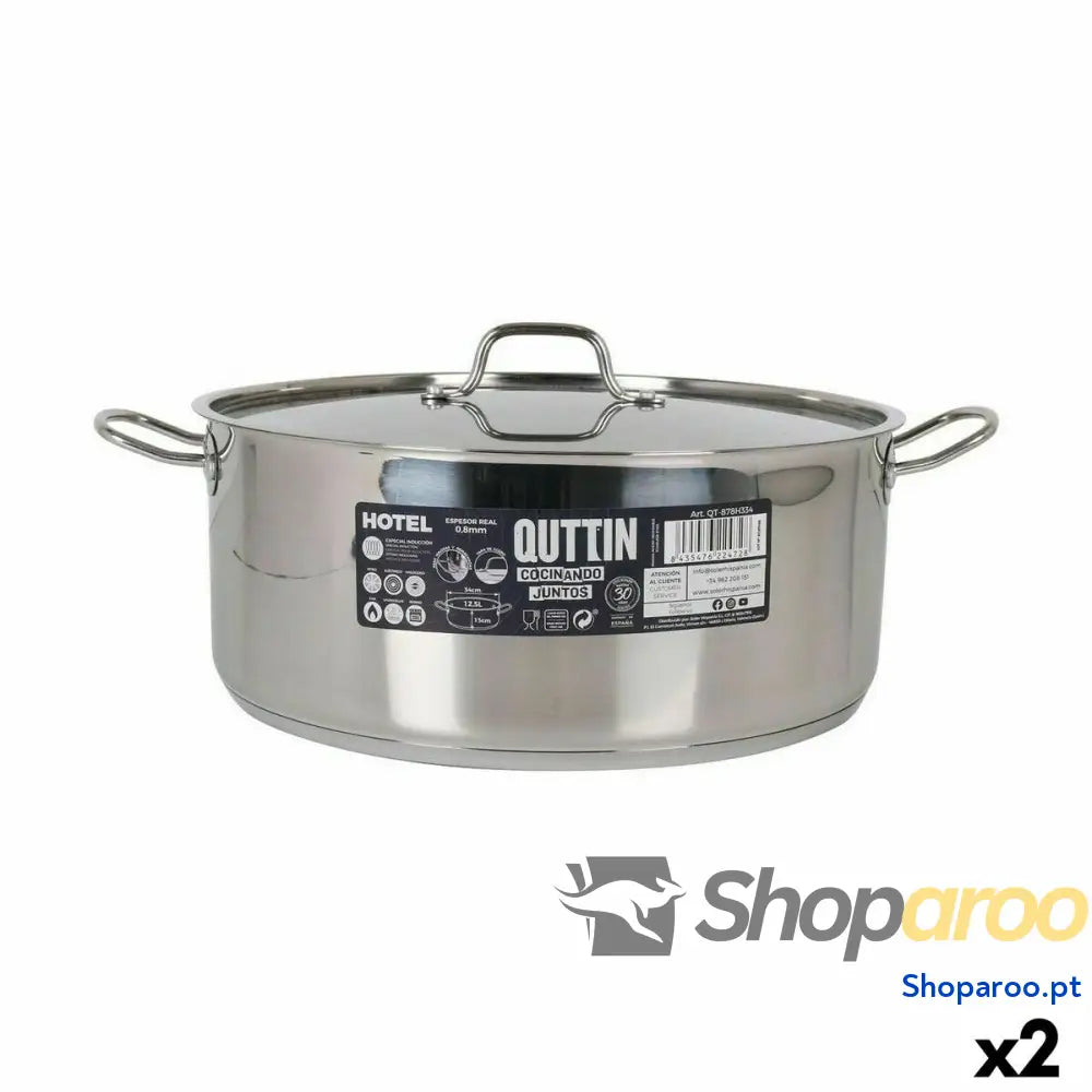 Caçarola com Tampa Quttin Hotel Aço ø 34 x 13 cm (2 Unidades)