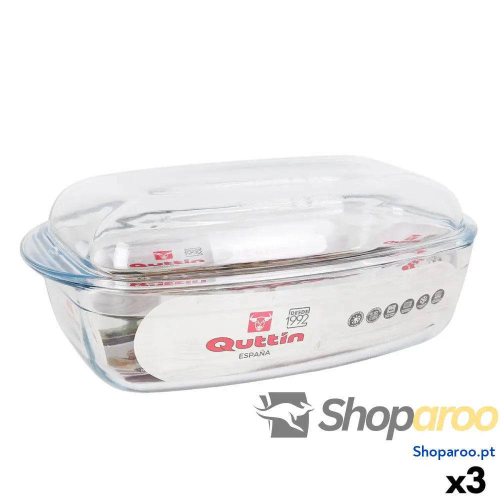 Caçarola com Tampa Quttin Transparente 6,7 l Vidro 37 x 22 14,1 cm (3 Unidades)