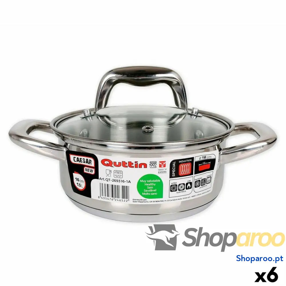 Caçarola Quttin 139494 Com tampa Aço Ø 16 x 7 cm (6 Unidades) (16 cm) (1,5 L)