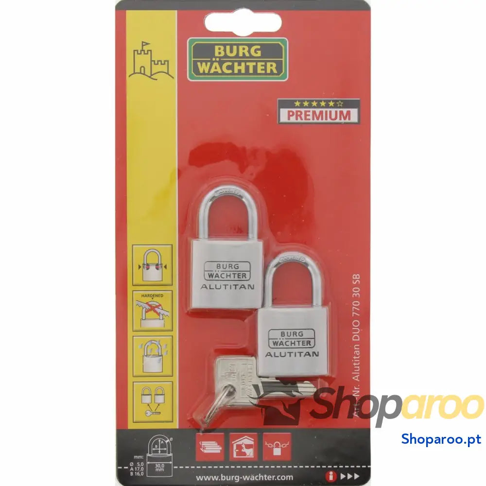 Cadeado com chave Burg-Wachter DUO 770 30 SB Aço Retangular (2 Unidades)