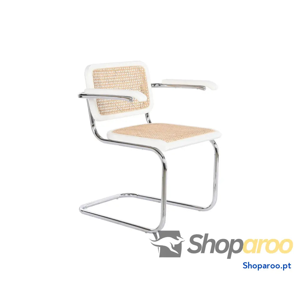 Cadeira com braços DKD Home Decor Branco Prateado Natural Rotim Madeira de olmo 65,5 x 62 79 cm