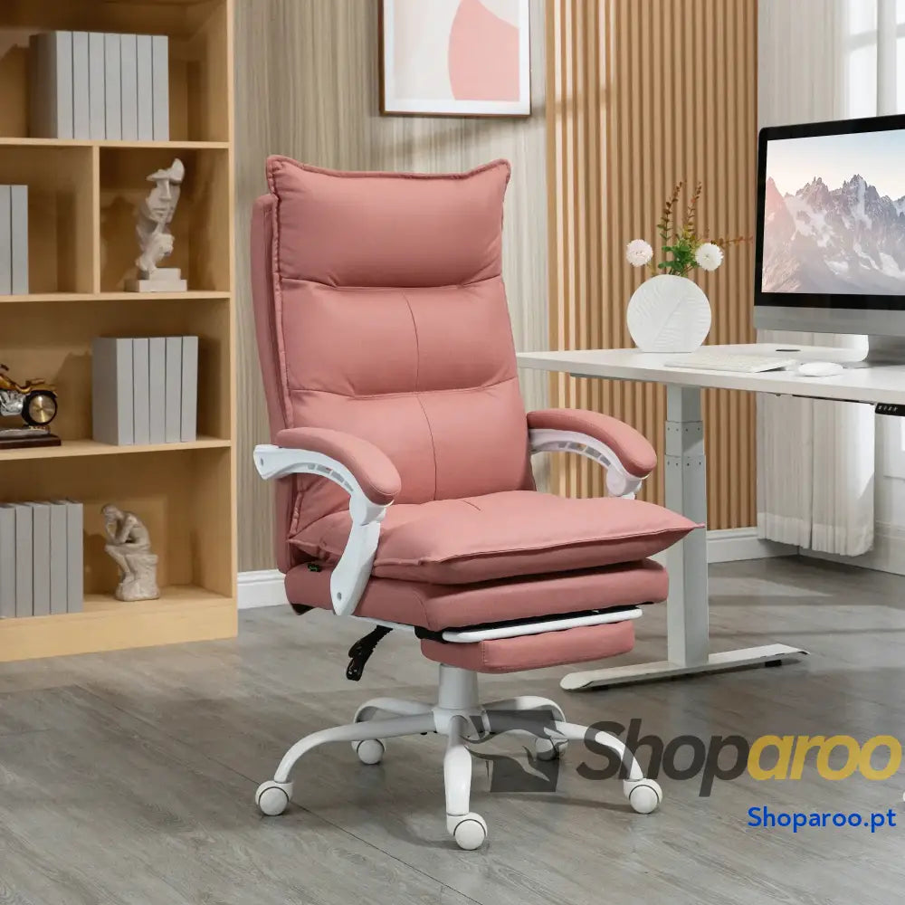 Cadeira de Escritório com 6 Pontos Massagem e 5 Modos Reclinável Função Aquecimento 66x74x114-121,5 cm Rosa