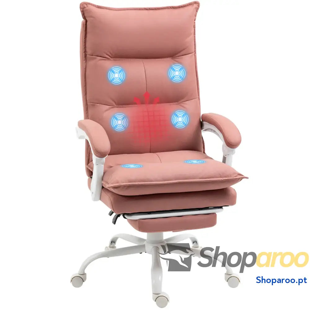 Cadeira de Escritório com 6 Pontos Massagem e 5 Modos Reclinável Função Aquecimento 66x74x114-121,5 cm Rosa