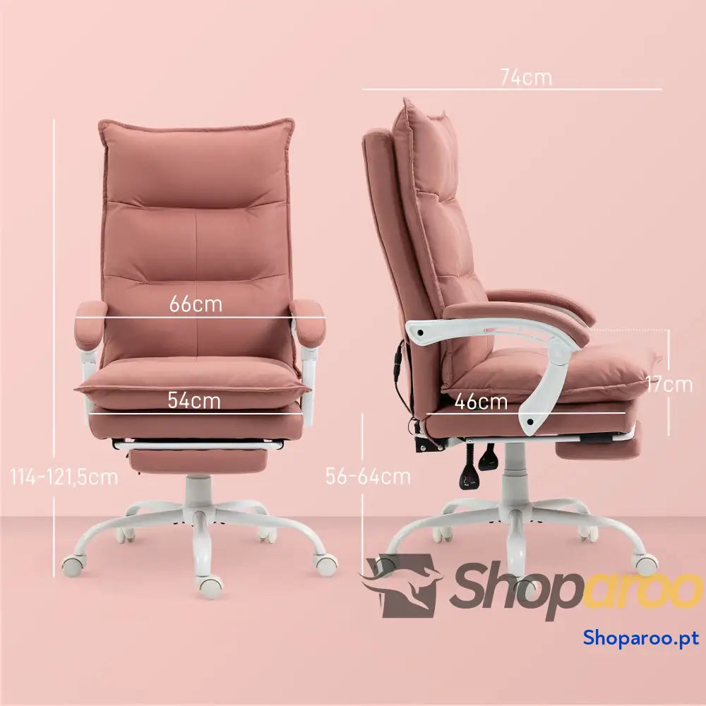 Cadeira de Escritório com 6 Pontos Massagem e 5 Modos Reclinável Função Aquecimento 66x74x114-121,5 cm Rosa