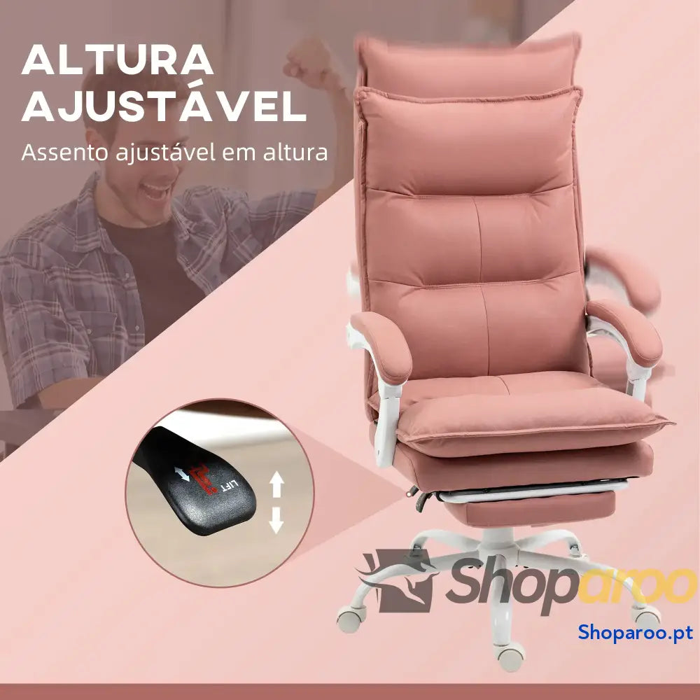 Cadeira de Escritório com 6 Pontos Massagem e 5 Modos Reclinável Função Aquecimento 66x74x114-121,5 cm Rosa