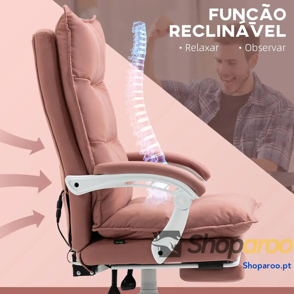 Cadeira de Escritório com 6 Pontos Massagem e 5 Modos Reclinável Função Aquecimento 66x74x114-121,5 cm Rosa