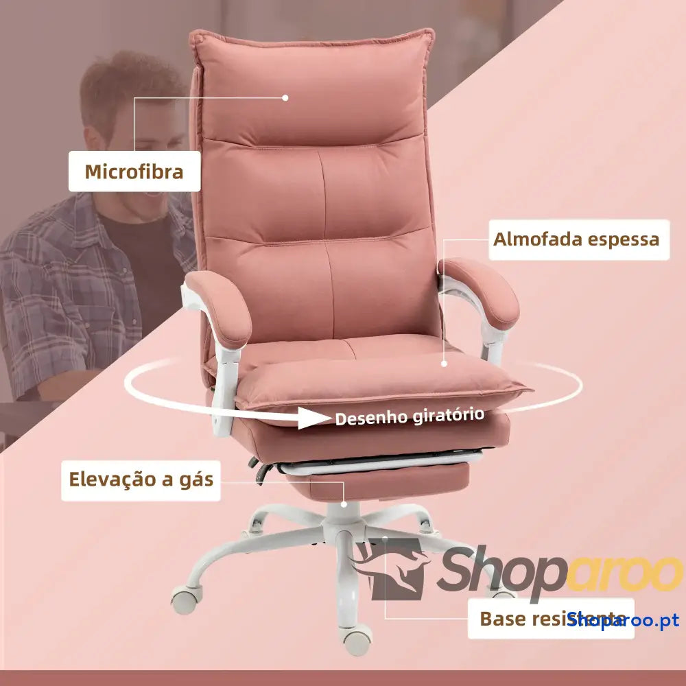 Cadeira de Escritório com 6 Pontos Massagem e 5 Modos Reclinável Função Aquecimento 66x74x114-121,5 cm Rosa