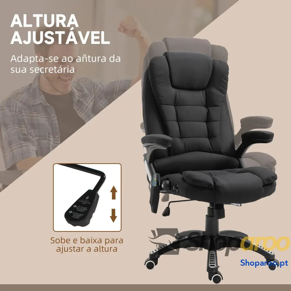 Cadeira de Escritório com 6 Pontos Massagem Reclinável até 130° Função Aquecimento 68x72x110-120 cm Preto