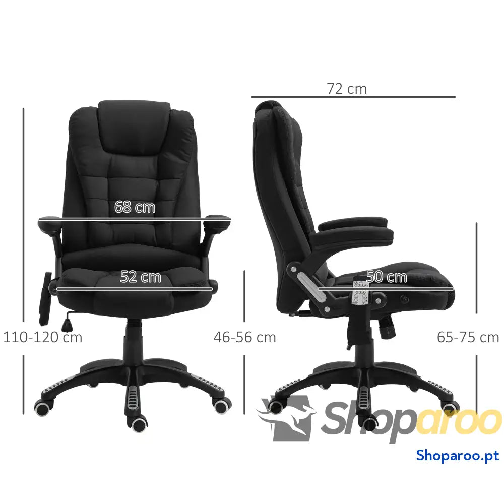 Cadeira de Escritório com 6 Pontos Massagem Reclinável até 130° Função Aquecimento 68x72x110-120 cm Preto