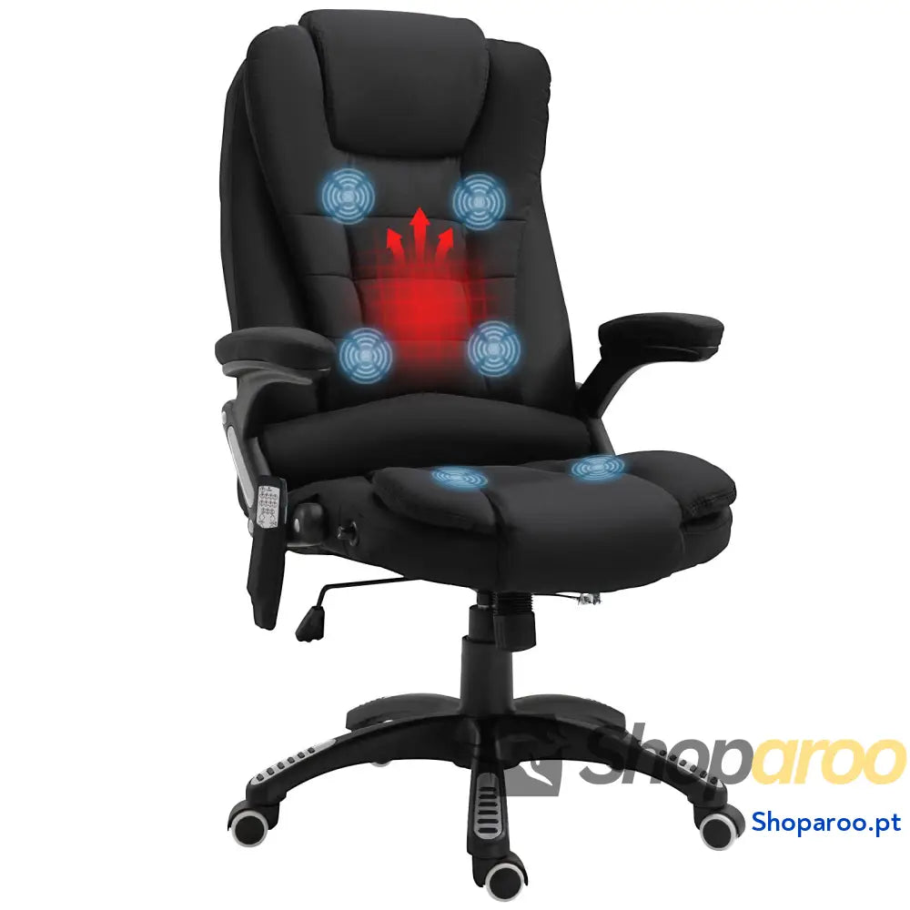 Cadeira de Escritório com 6 Pontos Massagem Reclinável até 130° Função Aquecimento 68x72x110-120 cm Preto