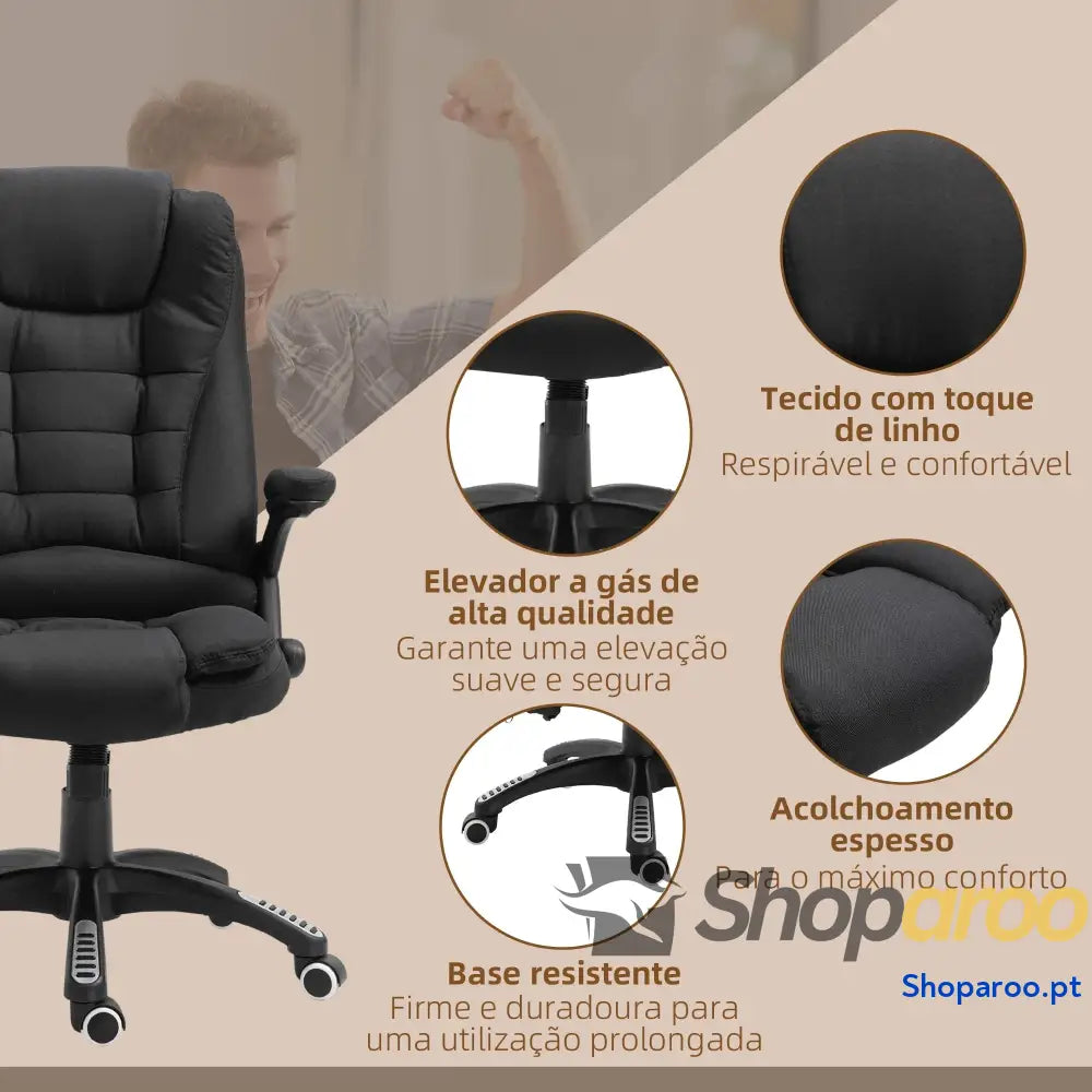 Cadeira de Escritório com 6 Pontos Massagem Reclinável até 130° Função Aquecimento 68x72x110-120 cm Preto