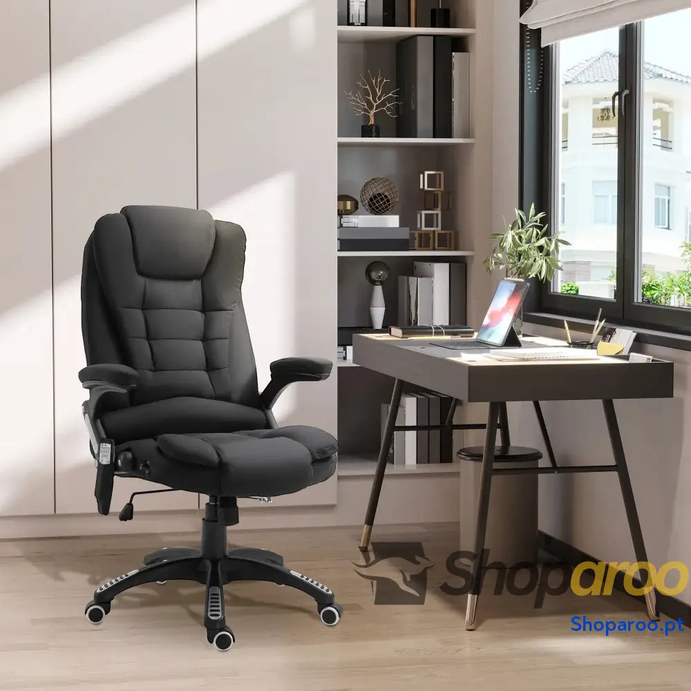 Cadeira de Escritório com 6 Pontos Massagem Reclinável até 130° Função Aquecimento 68x72x110-120 cm Preto