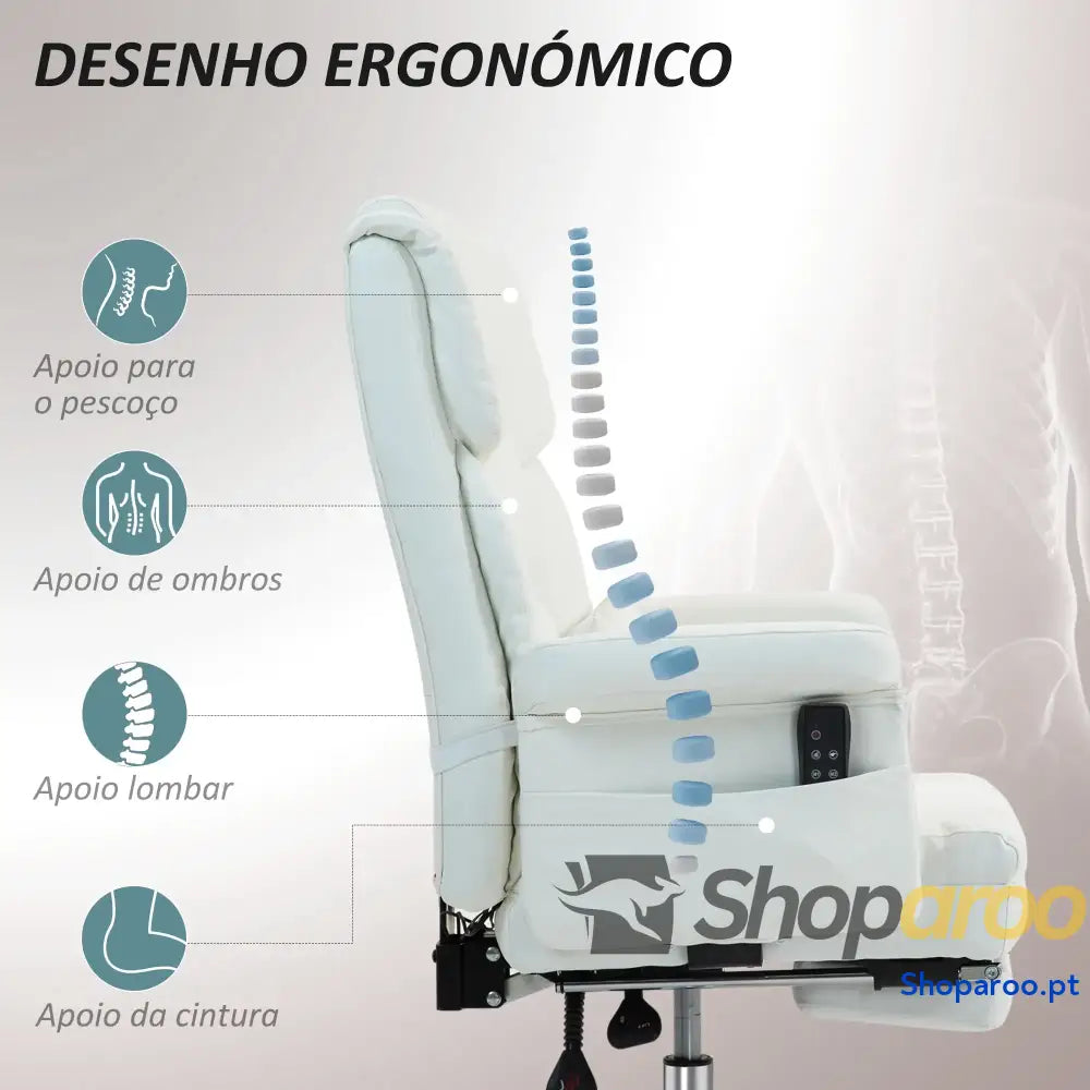 Cadeira de Escritório com Massagem em 6 Pontos Apoio para os Pés Retrátil Controlo Remoto e Suporte Lombar 69x65x115 cm