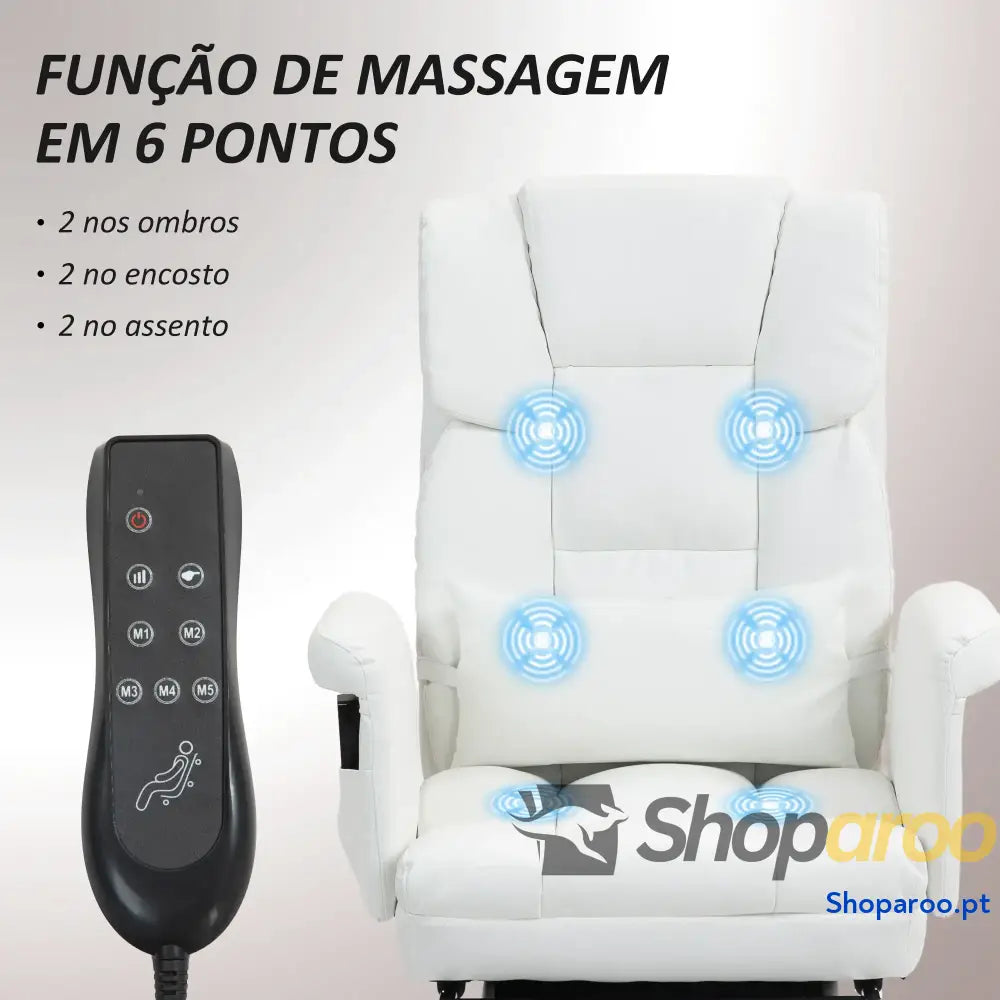 Cadeira de Escritório com Massagem em 6 Pontos Apoio para os Pés Retrátil Controlo Remoto e Suporte Lombar 69x65x115 cm