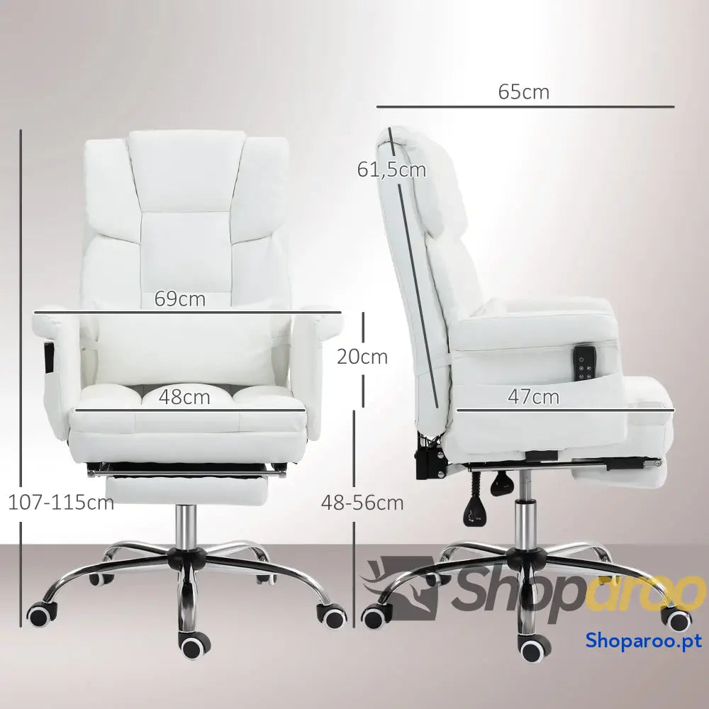 Cadeira de Escritório com Massagem em 6 Pontos Apoio para os Pés Retrátil Controlo Remoto e Suporte Lombar 69x65x115 cm