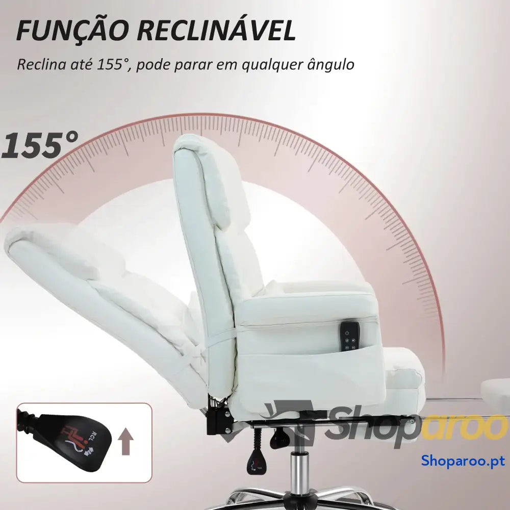 Cadeira de Escritório com Massagem em 6 Pontos Apoio para os Pés Retrátil Controlo Remoto e Suporte Lombar 69x65x115 cm