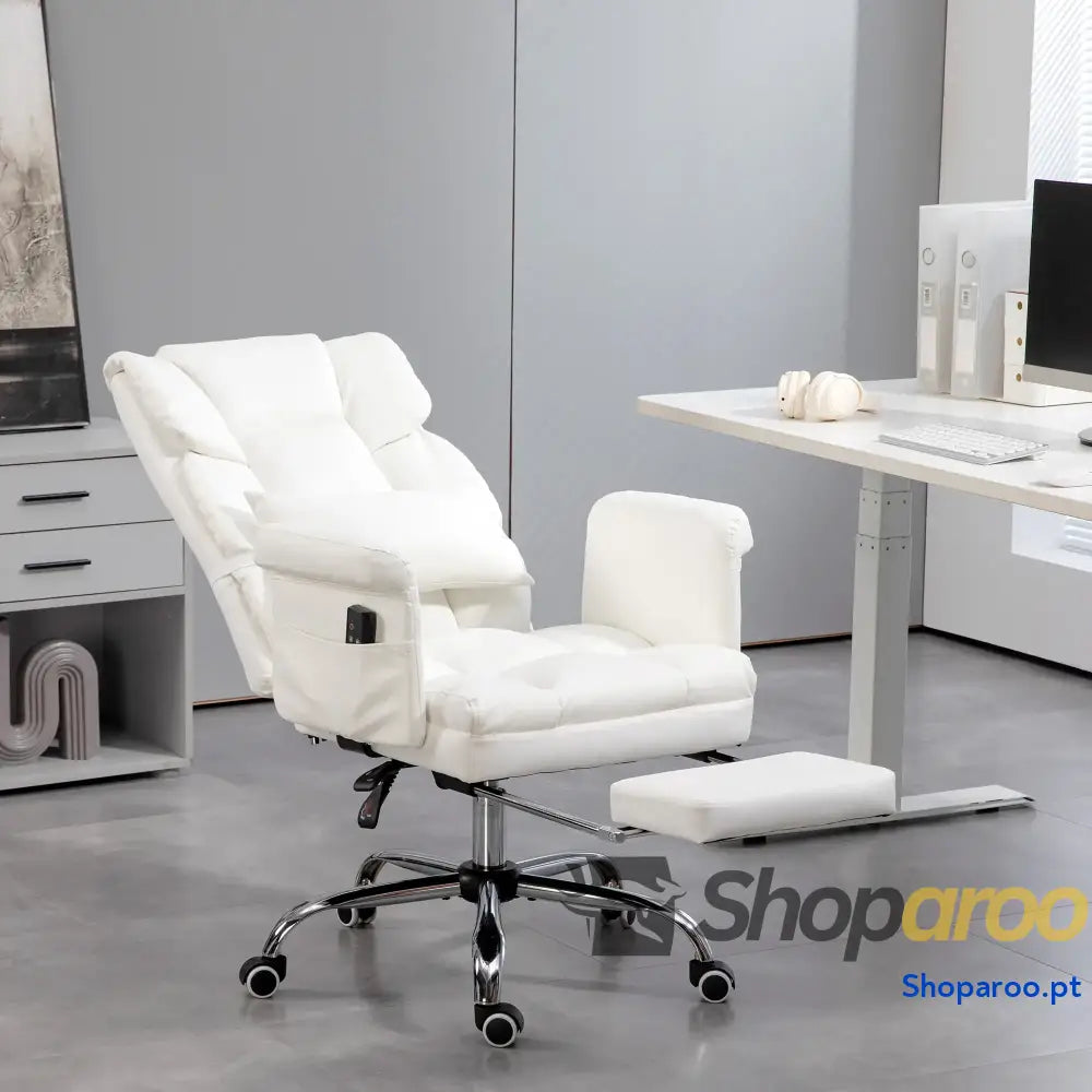 Cadeira de Escritório com Massagem em 6 Pontos Apoio para os Pés Retrátil Controlo Remoto e Suporte Lombar 69x65x115 cm