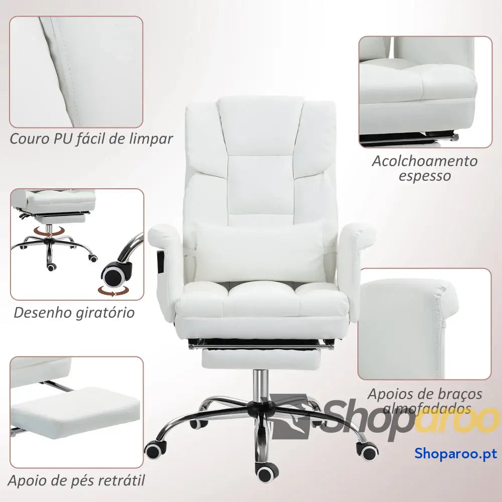 Cadeira de Escritório com Massagem em 6 Pontos Apoio para os Pés Retrátil Controlo Remoto e Suporte Lombar 69x65x115 cm