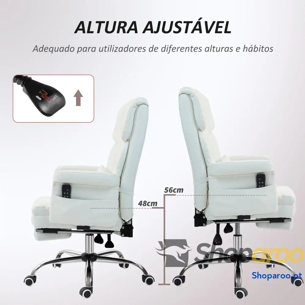 Cadeira de Escritório com Massagem em 6 Pontos Apoio para os Pés Retrátil Controlo Remoto e Suporte Lombar 69x65x115 cm