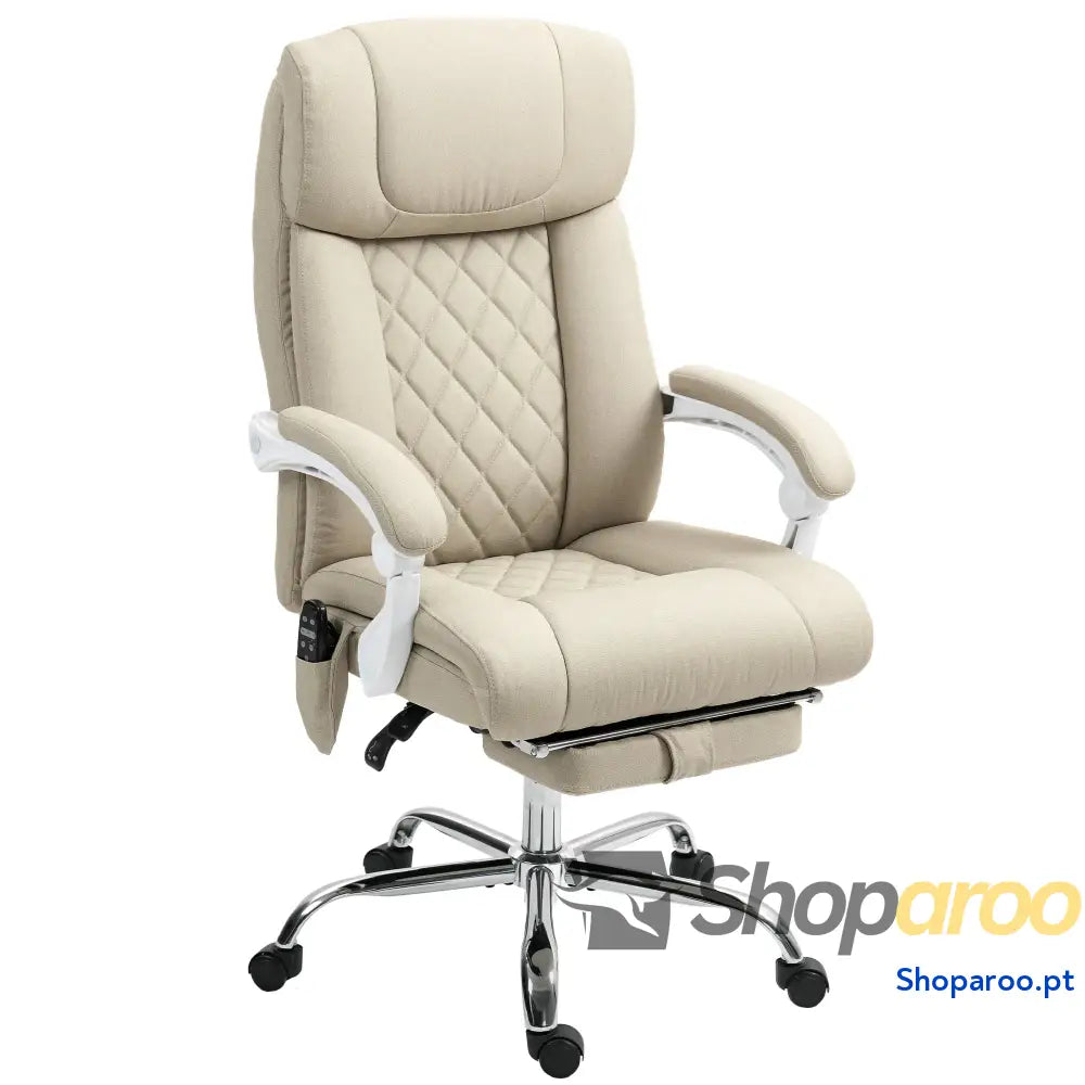 Cadeira de Escritório com Massagem Reclinável Aquecimento Apoio para Pés e Controlo Remoto 66x70x112-120 cm Bege